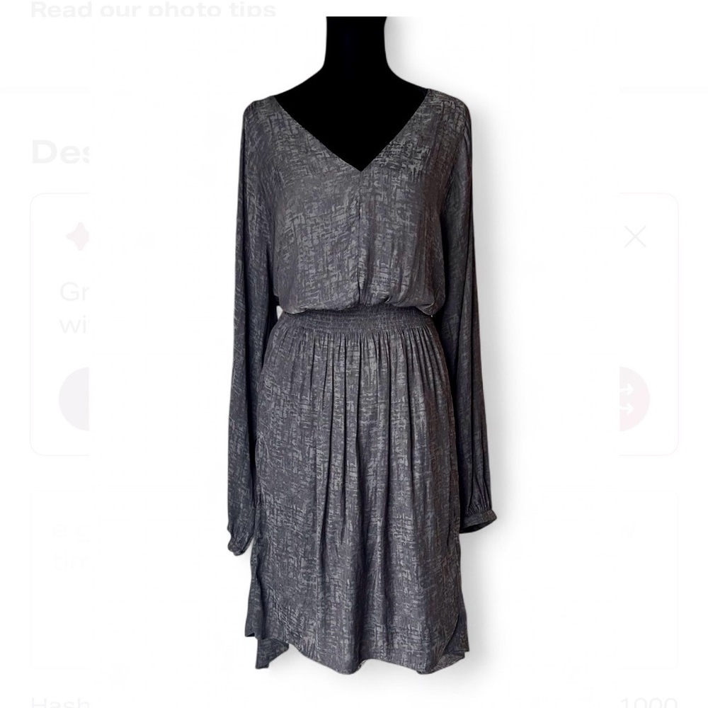 JENNIFER LOPEZ Gray V-Neck Long Sleeve Asymmetrical Dress XL, W/Elastic Waist